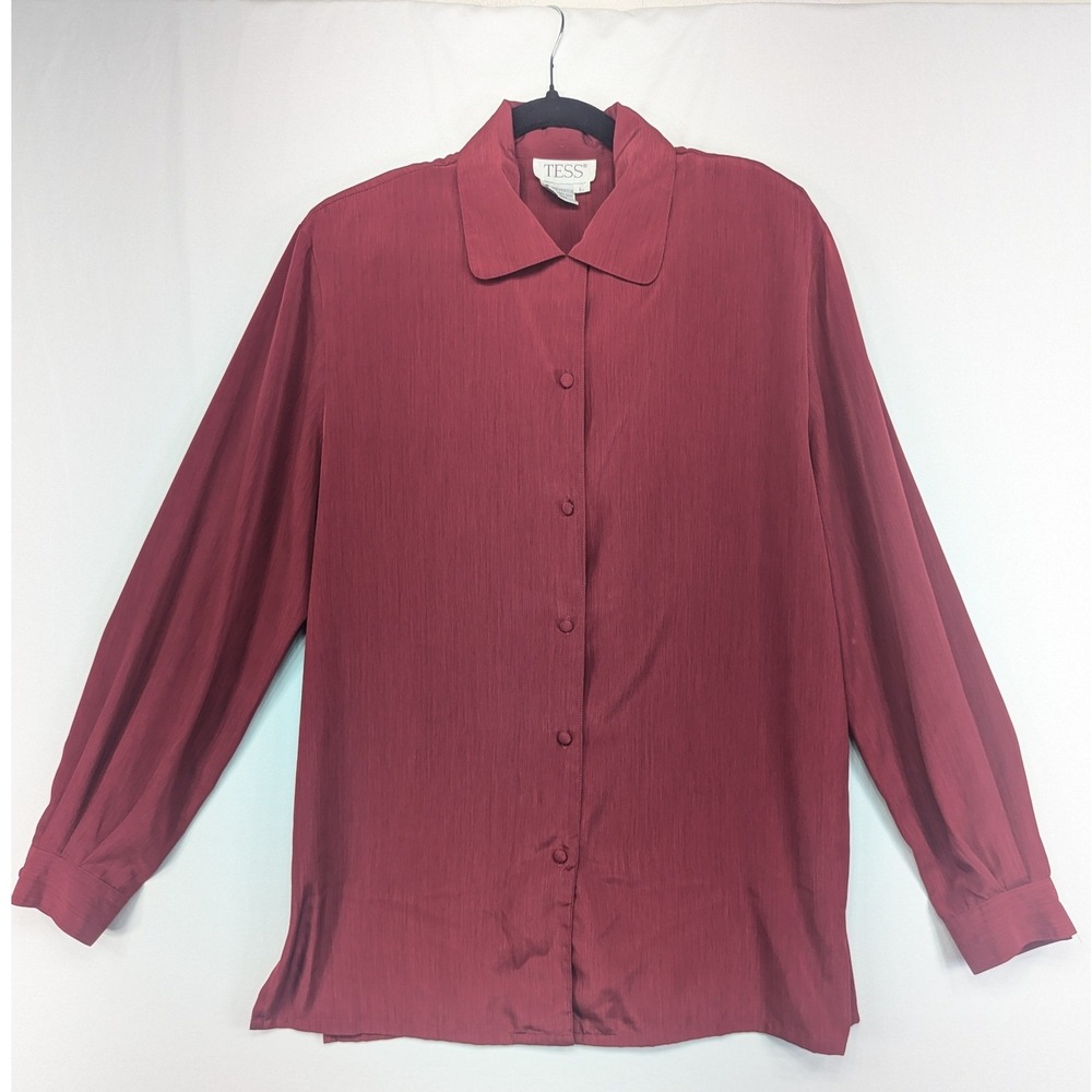 Tess Womens Burgundy‎ Pink Long Sleeve Button Down Blouse Textured L